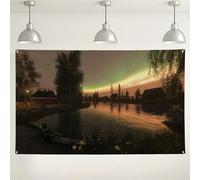 Tranquil Lake Aurora, fondo de fotografía de cielo nocturno de naturaleza escénica, hermosa decoración de paisaje para fiestas en casa, eventos de otoño e invierno, 71 x 43 pulgadas