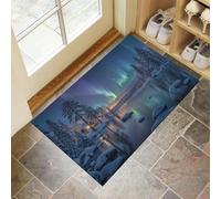 Tranquilidad Misteriosa Felpudo Antideslizante - Las Magníficas Auroras Boreales Trampa de Tierra Felpudo Exterior e Interior para una Entrada Limpia - Fácil de Cuidar - Azul Marino Oscuro