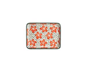 Tranquillo Jabonera Rectangular Grande Flor Cerámica Rectangular con Orificios para Drenaje de Agua 13 x 10 x 2 cm