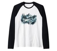 Tranquilo Invierno Montaña Paisaje Reflexión Camiseta Manga Raglan