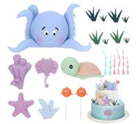 TranRantic 22 Piezas Decoración para Tartas de Mar, Decoracion Tarta de Océano con Hojas, Animales Marinos Tarta Decoración Reutilizables, Decoraciones de Fiesta de Cumpleaño para Niños Niña Bebé