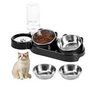 TranRantic 3 en 1 Comedero para Gato, Comedero y Bebedero para Gatos, Juego de Cuencos Comida y Agua para Gato de Acero Inoxidable, Estación de Alimentación Elevada para Gatos y Perros Pequeños(Negro)
