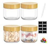 TranRantic 4 Piezas Tarros de Cristal con Tapa, 300ml Tarros de Avena con Tapa de Rosca Herméticas, Frasco de Vidrio Reutilizable, Botes Cristal Hermeticos para Cereales, Yogur, Mermelada, Avena