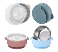 TranRantic Tazones Infantiles con Ventosa de Acero Inoxidable, 4 Piezas | Platos Acero Inoxidable Bebe con Ventosa, Cuencos Antideslizantes con Funda de Silicona para Niños(4 Colores)