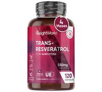Trans Resveratrol + Quercetina 550 mg 120 cápsulas Suplemento Antienvejecimiento y Apoyo para el Sistema Inmune