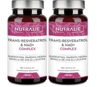 Trans Resveratrol NAD+ 686mg Complex - Quercetina Piperina Semilla Uva (OPC) - 60 Cápsulas Transresveratrol Nutralie (Paquete de 2)