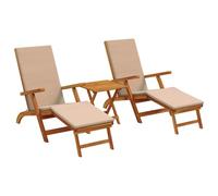 Transat plegable de madera de acacia maciza, 3 piezas, respaldo regulable 5 | Madera duradera, respaldo reclinable, reposapiés bonus, almacenamiento ahorro de espacio, exterior jardín terraza piscina
