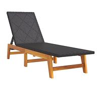 Transat Polyratan Negro Y Marrón, Madera Maciza Acacia, Respaldo Inclinable | Resina trenzada duradera, madera exótica densa, mantenimiento simple, uso piscina terraza jardín, fácil montaje