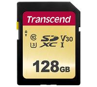 Transcend 128GB SDXC 500S Memory Card UHS-I, C10, U3, V30, 4K, Full HD, MLC, hasta 95/50 MB/s (ideal para cámaras DSLR y videocámaras avanzadas) con empaque sin frustración TS128GSDC500S-E