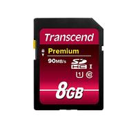Transcend Premium - Tarjeta de Memoria Flash 8GB SDHC Clase 10 UHS-I, 45Mb/s de Ultra Alta Velocidad Para Cámaras Profesionales