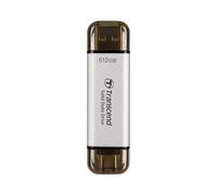 Transcend SSD Portátil 512GB Alta Velocidad hasta 1050 MB/s, Ultra Pequeño, Compatible con Tipo-A/Tipo-C PS4/PS5 Probado para Funcionar con USB 10Gbps, Plateado - TS512GESD310S
