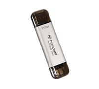 Transcend SSD Portátil 512GB Alta Velocidad hasta 1050 MB/s, Ultra Pequeño, Compatible con Tipo-A/Tipo-C PS4/PS5 Probado para Funcionar con USB 10Gbps, Plateado - TS512GESD310S