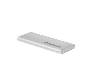 Transcend SSD portátil ESD240C 120GB, 520 MB/s, Aluminio Plateado, USB-C | Disco duro externo de estado sólido USB 3.2 Gen 2, delgado y de tamaño de bolsillo, para Macbook, iPad y Mac.