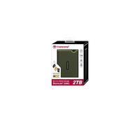 Transcend 2TB StoreJet 25M3G Disco Duro Externo Rugged de 2.5” USB Tipo-C Interfaz USB 3.1 Gen 1,Velocidades Ultrarrápidas y Botón de Copia de Seguridad con un Toque Verde TS2TSJ25M3G