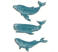 Transforma tu hogar con ballena y tiburón vintage de madera para pared, juego de tres piezas