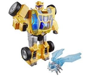 Transformers CYBERWORLD, Bumblebee Chispa de Poder, Energon Surge | Figura de acción de 28 cm con Luces y Sonidos | Rápida conversión de Robot en vehículo | 6+