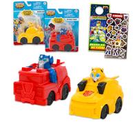 Transformers Juego de juguetes de carreras, paquete de 2 piezas con bots de rescate, vehículos de acción de tracción hacia atrás más calcomanías, más | Juguetes de coche de carreras Transformers para