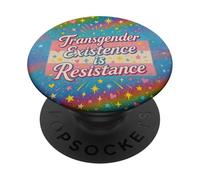Transgender Existence is Resistance Trans Pride Retro Colors PopSockets PopGrip Adhesivo