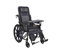 Transit - Silla de ruedas reclinable completa con respaldo alto, silla de ruedas manual con reposacabezas y mesa de comedor, silla de ducha plegable, dispositivo de movilidad para adultos, silla de