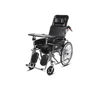 Transit - Silla de ruedas reclinable de 170° para adultos, de acero, plegable, para baño, ducha, mesita de noche, con mesa de comedor, silla de transporte ligera, ayuda a la movilidad para personas