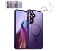 Translucent Matte Back Shockproof Phone Cover,Drop Proof Heavy Duty Tough Rugged Shockproof,Compatible with MagSafe,For Samsung Galaxy S25/S24/S23Ultra Plus (For Galaxy S24 Ultra,Dark Purple)