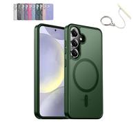 Translucent Matte Back Shockproof Phone Cover,Drop Proof Heavy Duty Tough Rugged Shockproof,Compatible with MagSafe,For Samsung Galaxy S25/S24/S23Ultra Plus (For Galaxy S25 Plus,Dark Green)