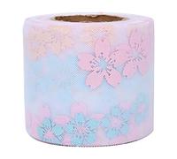 Translucent Organza Ribbon | Multicolor Flower Pattern Present Wrap/Wedding Decor/Party Supplies | Sturdy Gauze Material for Crafts & Hair Bows | 54g Lightweight Webbing (Rosa)