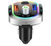 Transmisor Bluetooth 5.0, Reproductor MP3 Bluetooth para coche Cargador de coche inalámbrico Bluetooth manos libres,soporte cargador USB,tarjeta TF,pantalla LED,luz LED de 7 colore,Cargador rápido