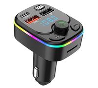 Transmisor CAR FM - Herramienta de diente azul del coche, adaptador de música | 5.0 Receptor inalámbrico con pantalla LED, 180 ° ajustable, cargador de coche de carga rápida con luz colorida