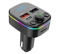 Transmisor CAR FM - Herramienta de diente azul del coche, adaptador de música | 5.0 Receptor inalámbrico con pantalla LED, 180 ° ajustable, cargador de coche de carga rápida con luz colorida