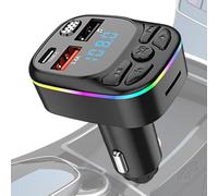 Transmisor de Coche - Transmisor FM para Coche | Adaptador Inalámbrico de Pantalla LED, Transmisor Receptor de Coche 5.0, Cargador de Coche USB C Multifuncional de Carga Rápida