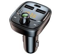 Transmisor FM Bluetooth 5.3, adaptador de coche, reproductor de MP3, radio inalámbrica, receptor de audio estéreo, llamadas manos libres, 42 W (PD 30 W y 12 W), cargador de coche USB C para iPhone
