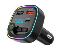 Transmisor FM Bluetooth 5.3, Adaptador inalámbrico Manos Libres para Coche, QC3.0 Carga Rápida Reproductor MP3 Bluetooth inalámbrico, 2 USB+1 Tipo C, Llamadas Manos Libres, Soporte USB y Tarjeta TF