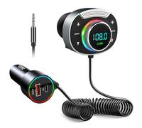 Transmisor FM Bluetooth 5.3 Coche, Manos Libres Coche Bluetooth, Adaptador Bluetooth Coche QC3.0 & PD 20W Cargador de Coche, Bluetooth para Coche, Soporte Tarjetas Bluetooth & Aux & Tarjeta TF