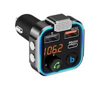 Transmisor FM Bluetooth 5.3 para Coche, Adaptador Mechero Musica Radio de Cigarrillos Adaptador Bluetooth 2 USB Tipo C 20W Carga Rápida Auriculares Libres para Radios Reproductor Audio MP3