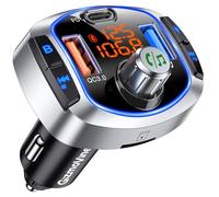Transmisor FM Bluetooth 5.4 para Coche 81W, Manos Libres, Bass Hi-Fi | GizmoVine Cargador USB-C PD 45W y QC3.0 36W, Cancelación de Ruido CVC, Siri/Google Assistant, USB 64GB/TF 32GB, 12V/24V
