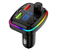 Transmisor FM Bluetooth Coche, Adaptador Mechero para Musica Radio con Refuerzo de Graves, Adaptador de Manos Libres, Puertos USB C PD 15W y QC3.0, Reproductor MP3, Accesorios para Vehículos