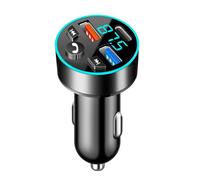 Transmisor FM Bluetooth para Coche, 4 Puertos USB (3 x 3.1A + 1 x USB A 66W), Soporte Tarjetas SD y Flash Drive, Carga Rápida, Pantalla LED de Tensión, Compatible con iPhone, Samsung, y Más