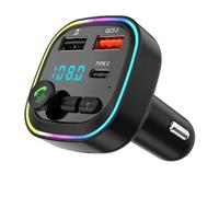 Transmisor FM Bluetooth para Coche, Adaptador de Manos Libres con 2 USB 5V/3A, Adaptador Bluetooth Coche Radio QC 3.0+Tipo C 20W PD, Llamadas Manos Libres, MP3 Estéreo Música Coche