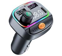 Transmisor FM Bluetooth para coche, adaptador inalámbrico 5.0, manos libres, reproductor MP3, soporte Hi-Fi, con luz ambiental