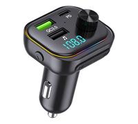Transmisor FM Bluetooth V5.3 54W (PD 36W&18W) Cargador de 3 Puertos USB Adaptador para Coche Receptor de Radio inalámbrico Pantalla LED 32GB USB con luz Ambiental de 7 Colores e Interruptor de luz