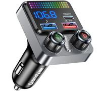 Transmisor FM para Coche, Adaptador Bluetooth 5.4 48W, Música Inalámbrica | GizmoVine 3 Puertos Carga (PD 30W + QC 18W), Grave Profundo, Manos Libres, Asistente de Voz, Pen Drive, 12V/24V