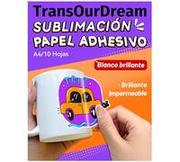 TransOurDream-Papel adhesivo de sublimación blanco, brillante e impermeable, de 8,5 x 11pulgada (10 hojas) para impresora de inyección de tinta de sublimación, ideal para decorar tazas