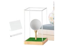 Transparent Acrylic Golf Ball Display Case - Wooden Base with tee | Dustproof Storage Box For Single-Ball Keepsakes and Collections | Golf Ball Display - Collector’s Showcase