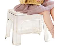 Transparent Bath Seat - Multi Purpose Shower Bench, Compact Stool with Hidden Compartment, Lightweight Bathroom Chair, Vanity Furniture, Home Corner Storage for Bathroom Bedroom Kitchen Organization