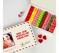 Transparent Gift Caja de Chuches Postal Personalizada con Foto y Textos. Cajas de Dulces. Regalos Originales para Mujer y Hombre. Regalos Personalizados para Parejas en San Valentín y Aniversario