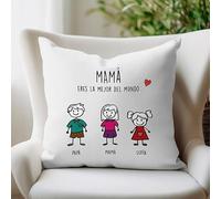 Transparent Gift Cojín Personalizado con Muñecos y Nombres. Cojines Personalizados con Fotos. Funda Con o Sin Relleno. Regalos Originales para Mamá, Papá, Novio, Novia o Pareja. Almohada Personalizada