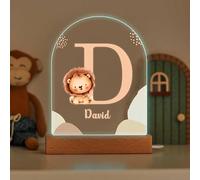 Transparent Gift Lámpara Infantil Personalizada con Inicial y Nombre León. Luz LED Quitamiedos. Luz Nocturna Mesita de Noche. Regalos Originales y Personalizados Cumpleaños. Para Niños, Niñas Base