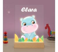 Transparent Gift Lámpara Infantil Personalizada con Nombre Hipopótamo. Luz Quitamiedos Infantil. Luz de Noche para Niños y Bebés. Lámparas Personalizadas de Metacrilato LED. Regalo Bautizo Niño y Niña