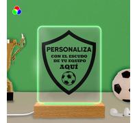 Transparent Gift Lámpara Personalizada con Tu Escudo y Nombre. Regalos Originales para Cumpleaños. Regalos para Hombres en el Día del Padre. Diseño en Metacrilato y Madera. Luz LED. Deporte y Fútbol